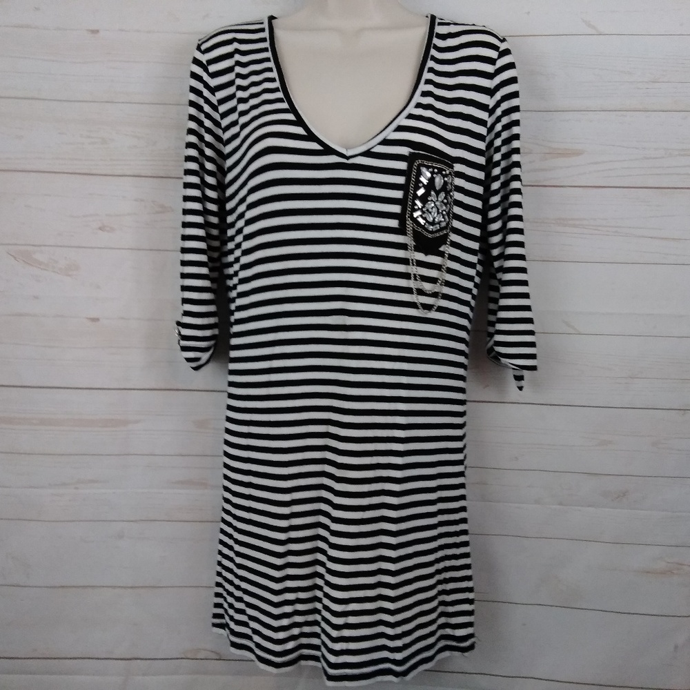 JetSet Black & White Stripe Tunic Top LG